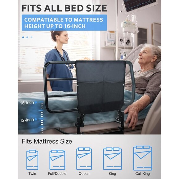Bed Rail for Elderly Extra Large Heavy Duty Safety Grab Bar Storage Pocket 500# - Picture 5 of 10